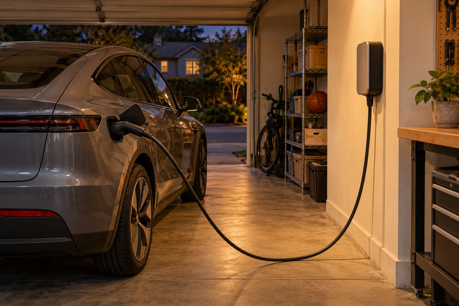 Home charging connection in a residential garage